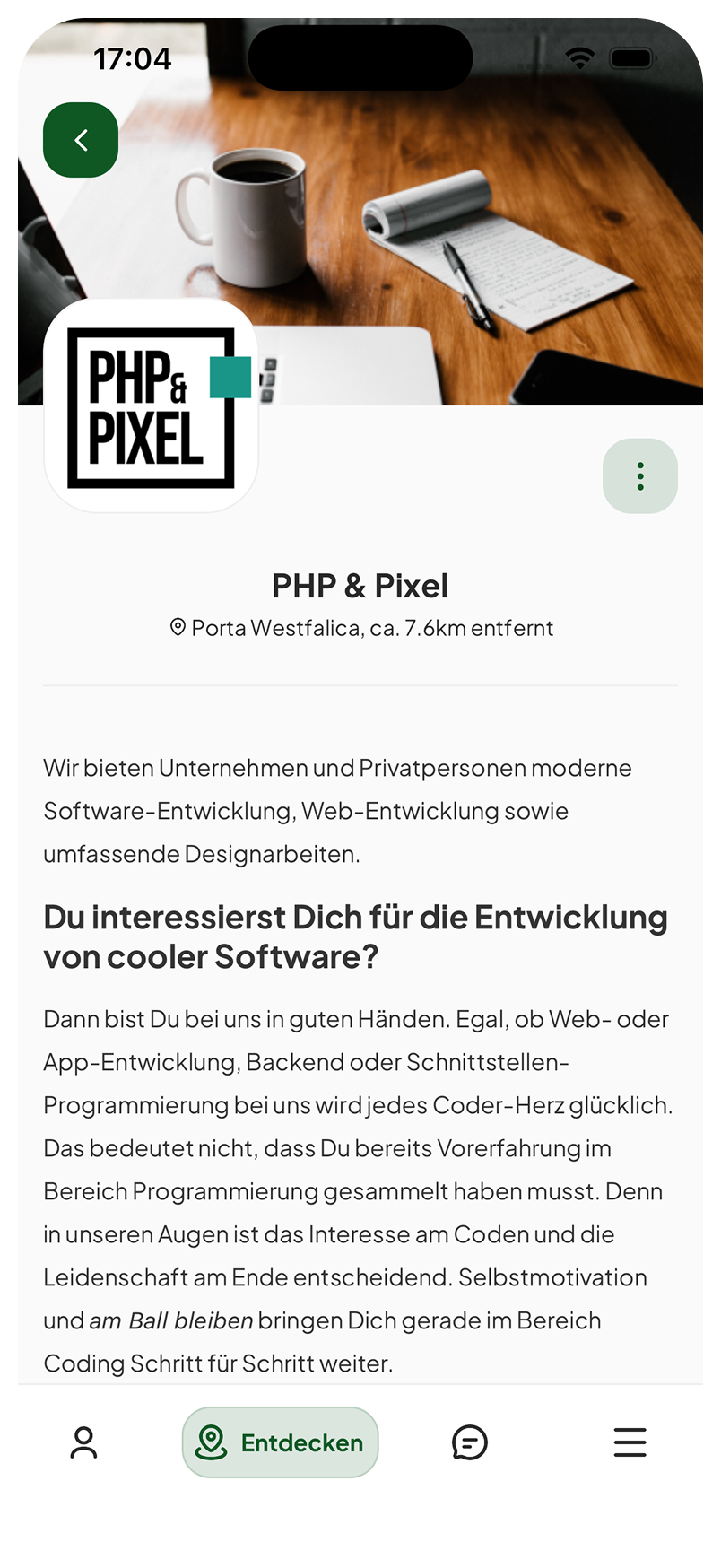 beAzubi Unternehmensprofil auf dem Smartphone