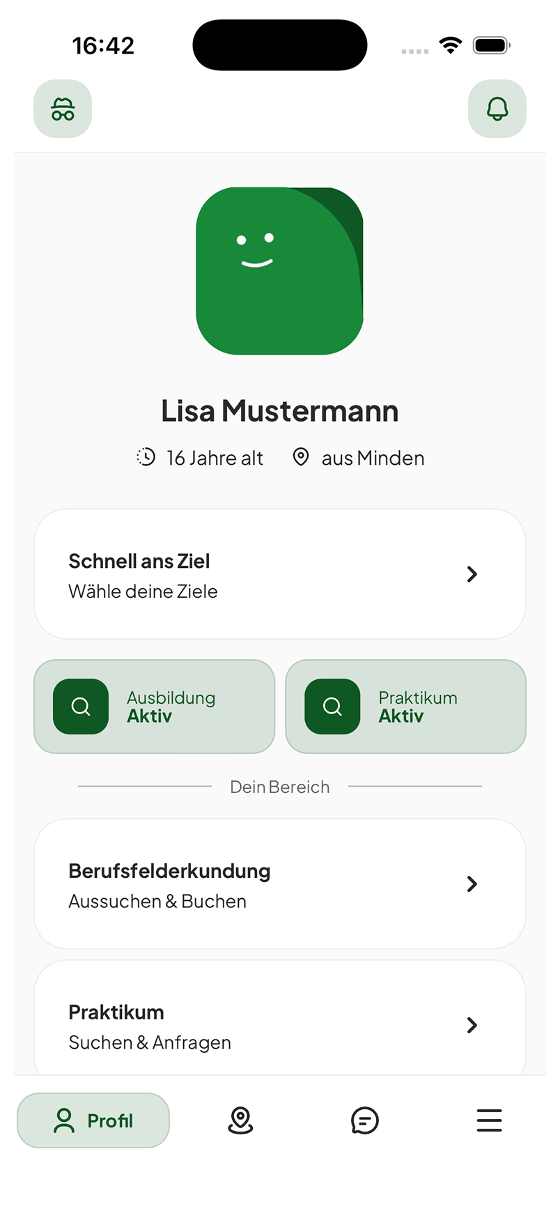 beAzubi Nutzerprofil auf dem Smartphone