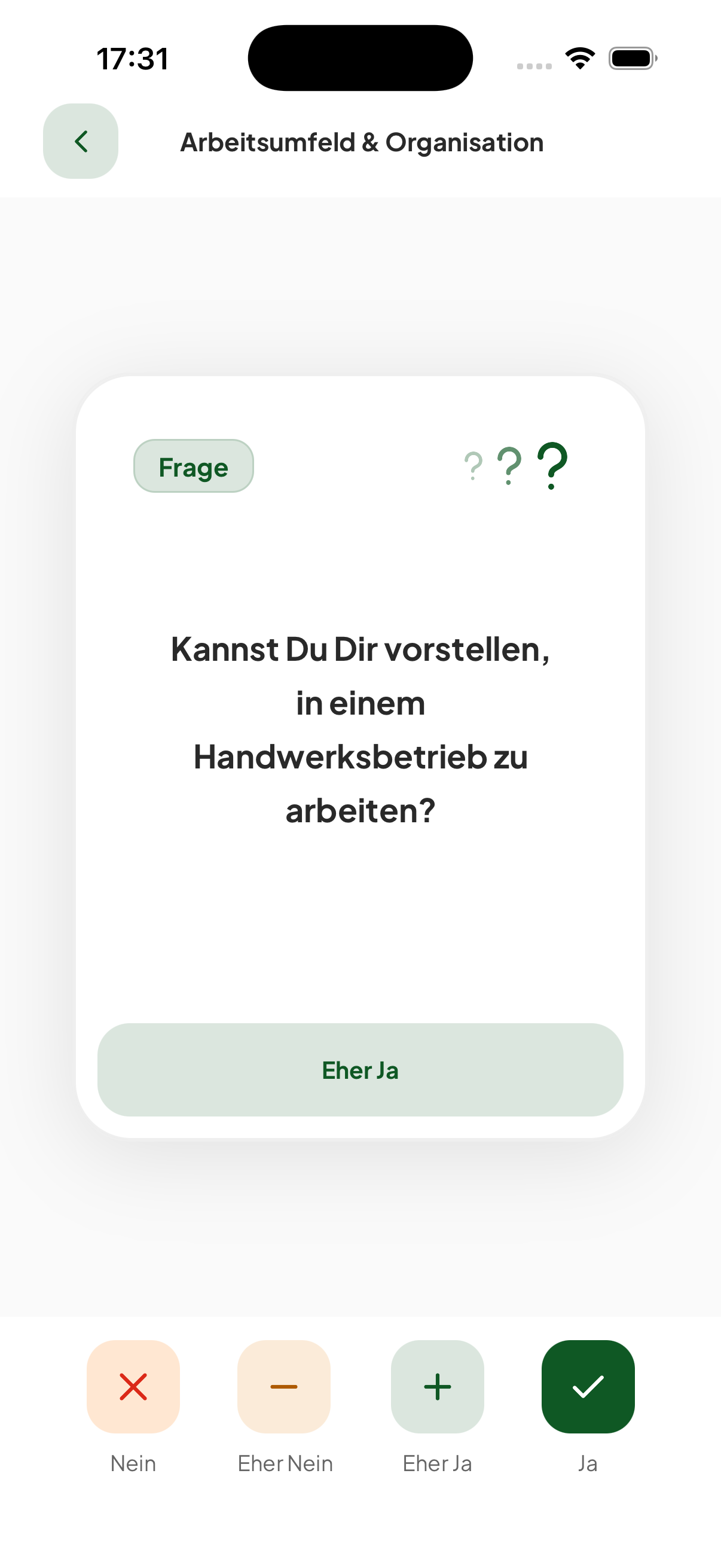 Fragen-Screen in der beAzubi App