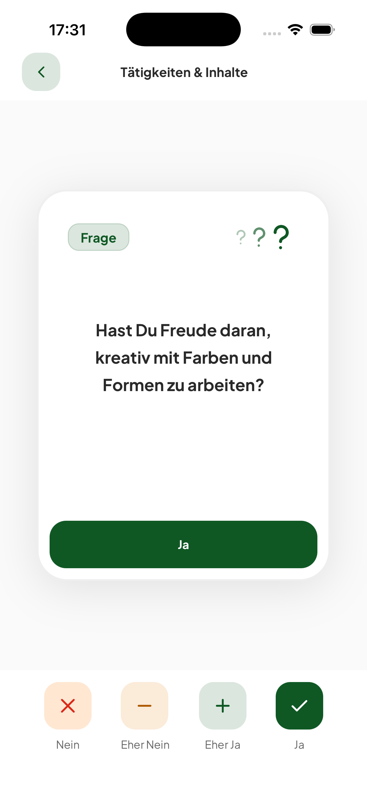 Fragen-Screen in der beAzubi App