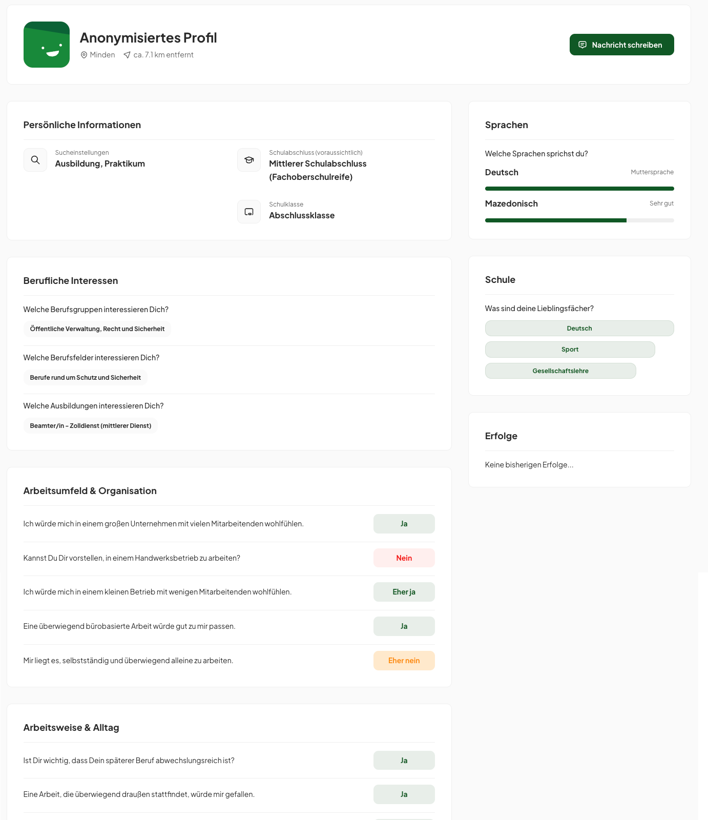 Anonymisiertes Profil, so sehen dich Unternehmen